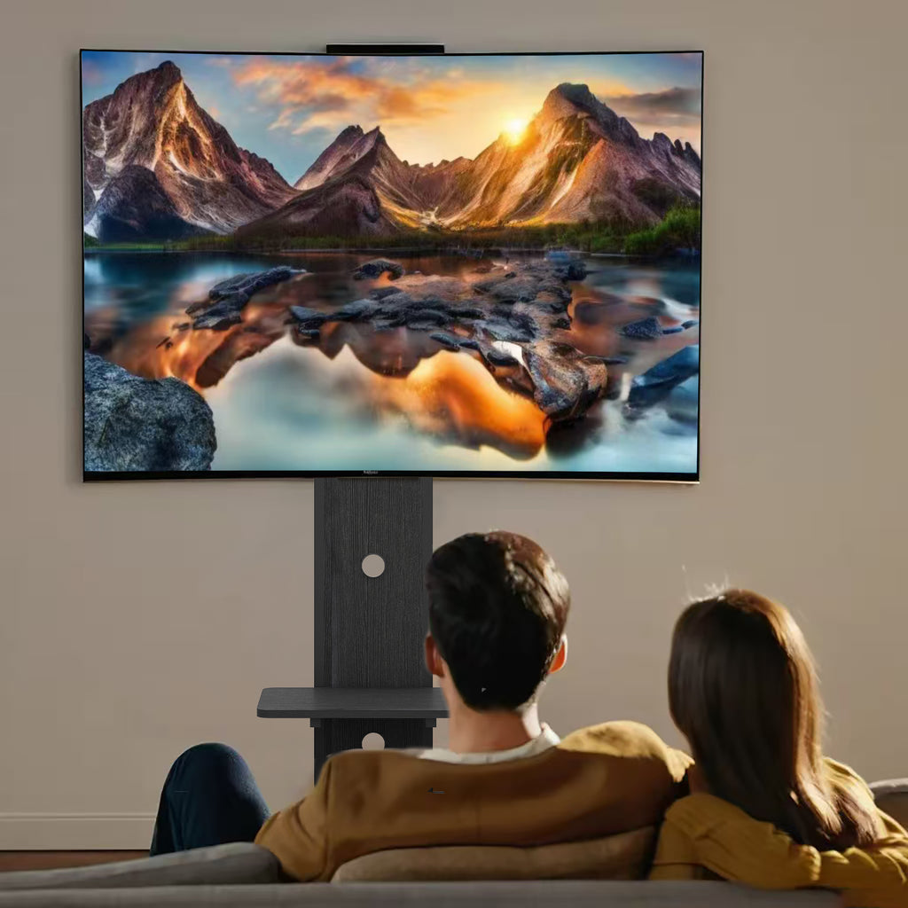 Mobile TV Cart with Push-Pull Drawer for 32-75 Inch TVs, Black MDF and Metal Stand with Lockable Wheels - Grand Goldman Shop