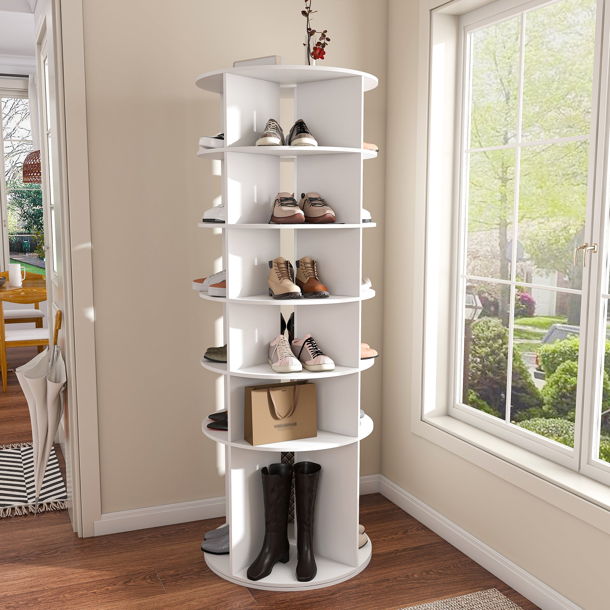 6-Tier Spinning Shoe Rack, Free Standing 360° Revolving Shoe Organizer,white - Grand Goldman Shop