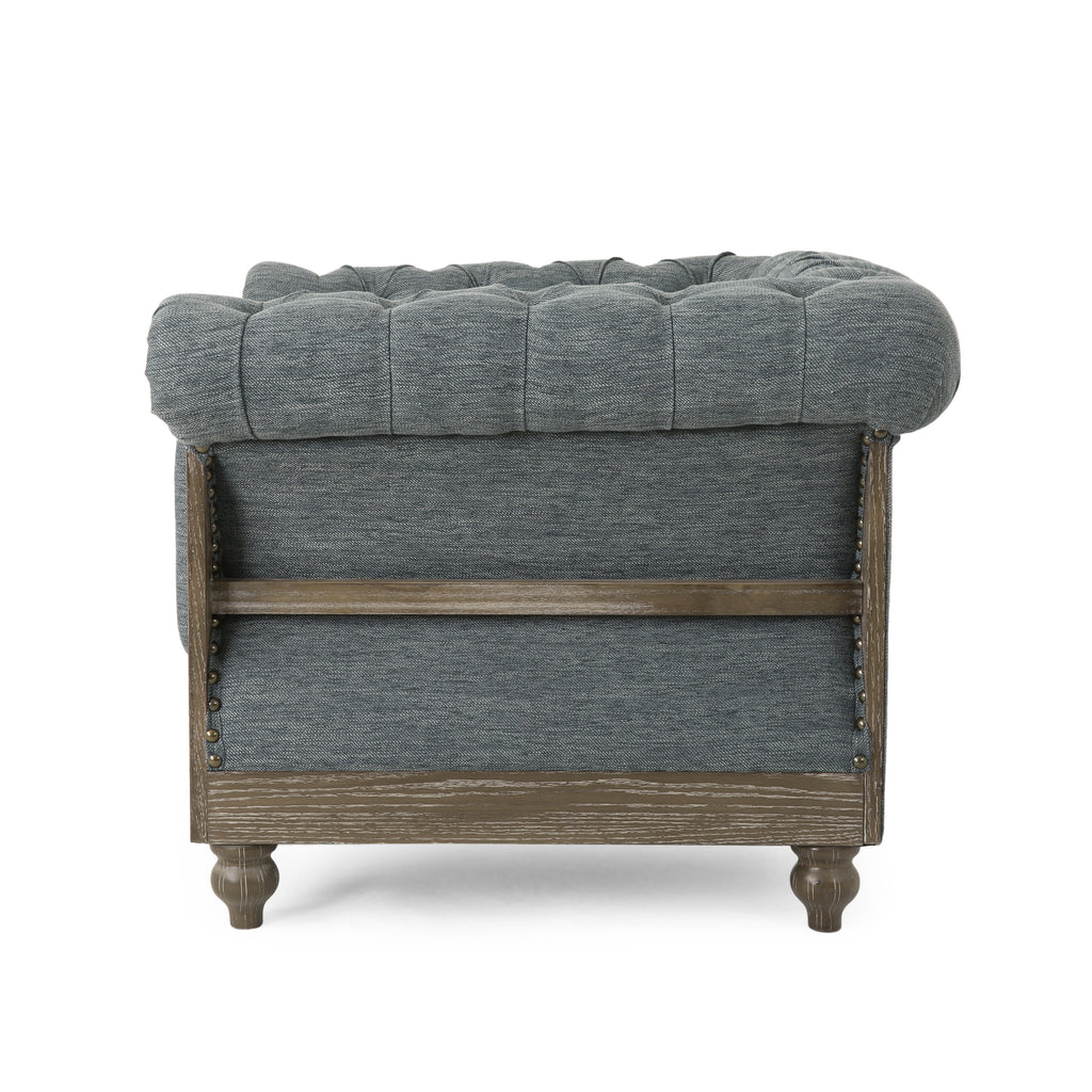 Fabric Upholstered Club Chair with Scrolled Tuxedo Arms, Charcoal - Grand Goldman Shop