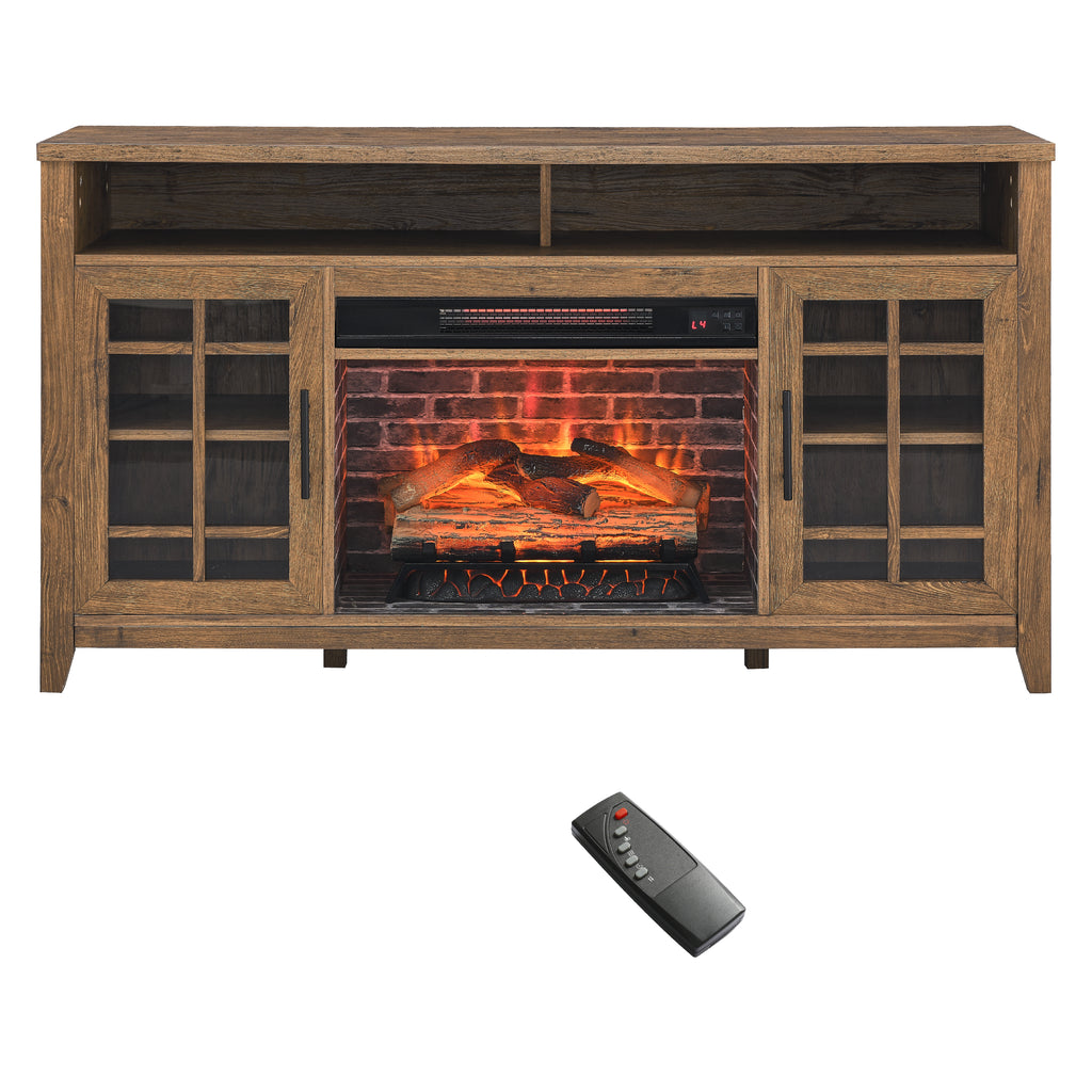 55 inch TV Media Stand with Electric Fireplace KD Inserts Heater,Reclaimed Barnwood Color - Grand Goldman Shop