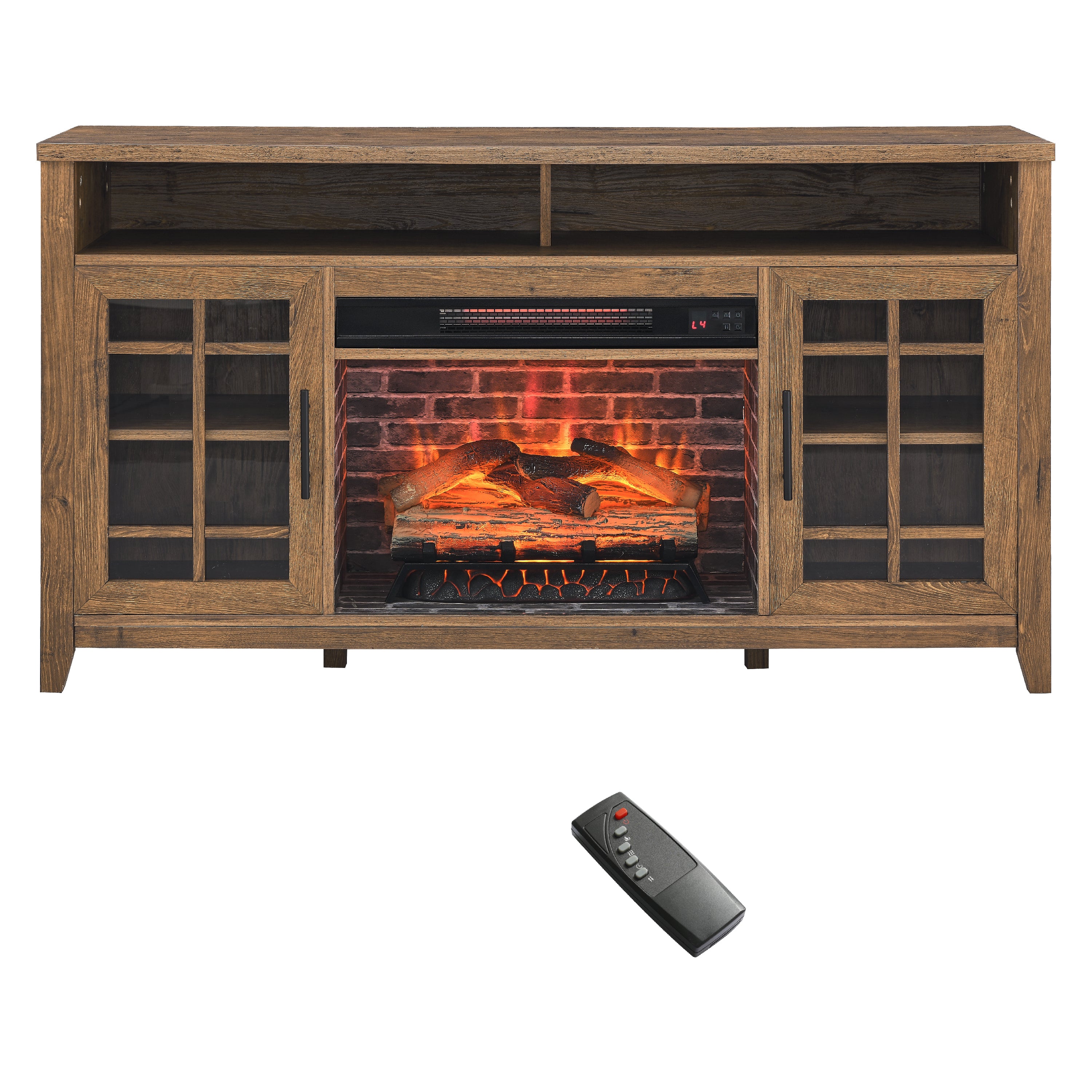 55 inch TV Media Stand with Electric Fireplace KD Inserts Heater,Reclaimed Barnwood Color - Grand Goldman Shop