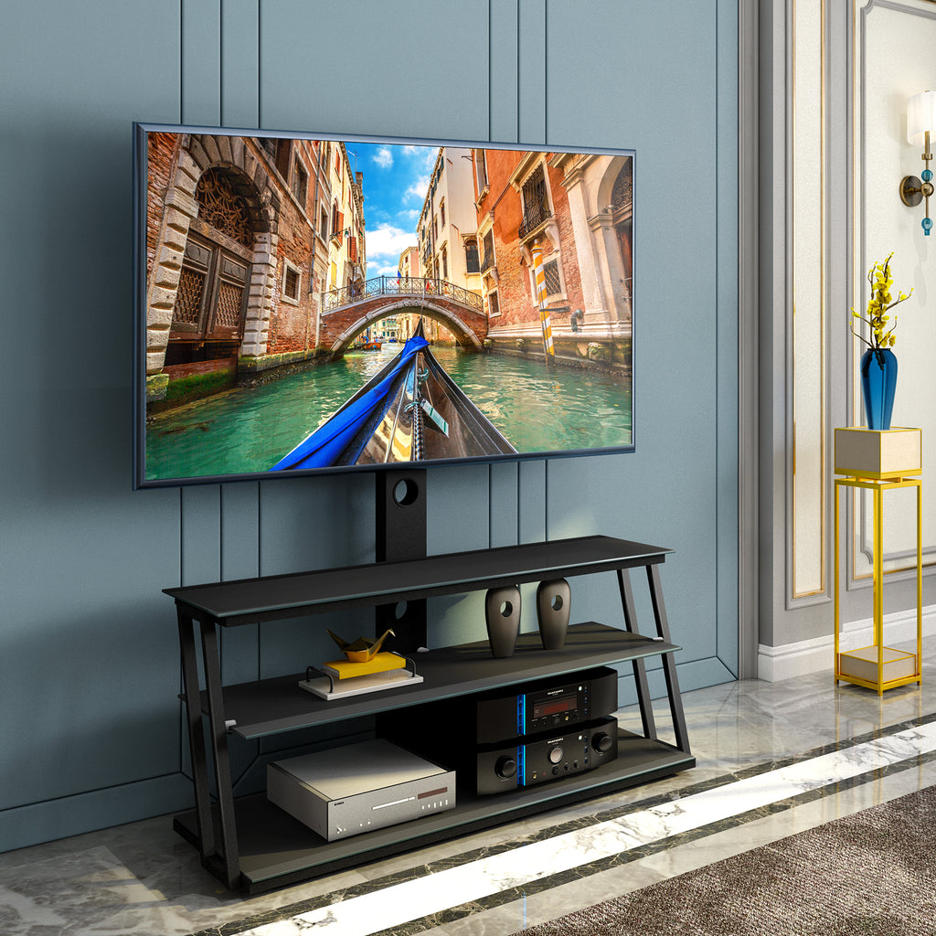 Multi-Function Adjustable TV Stand Black Tempered Glass - Grand Goldman Shop