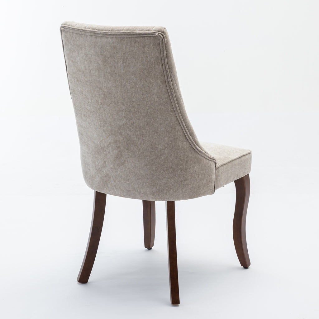 Rayon Cloth Flocking Linen Dining Chairs Channel Kitchen Dinner Chair Comfy Fabric Upholstered Accent Chair for Dining Room with Curved Solid Wood Legs,Set of 2 (Beige), SW1847BG - Grand Goldman Shop