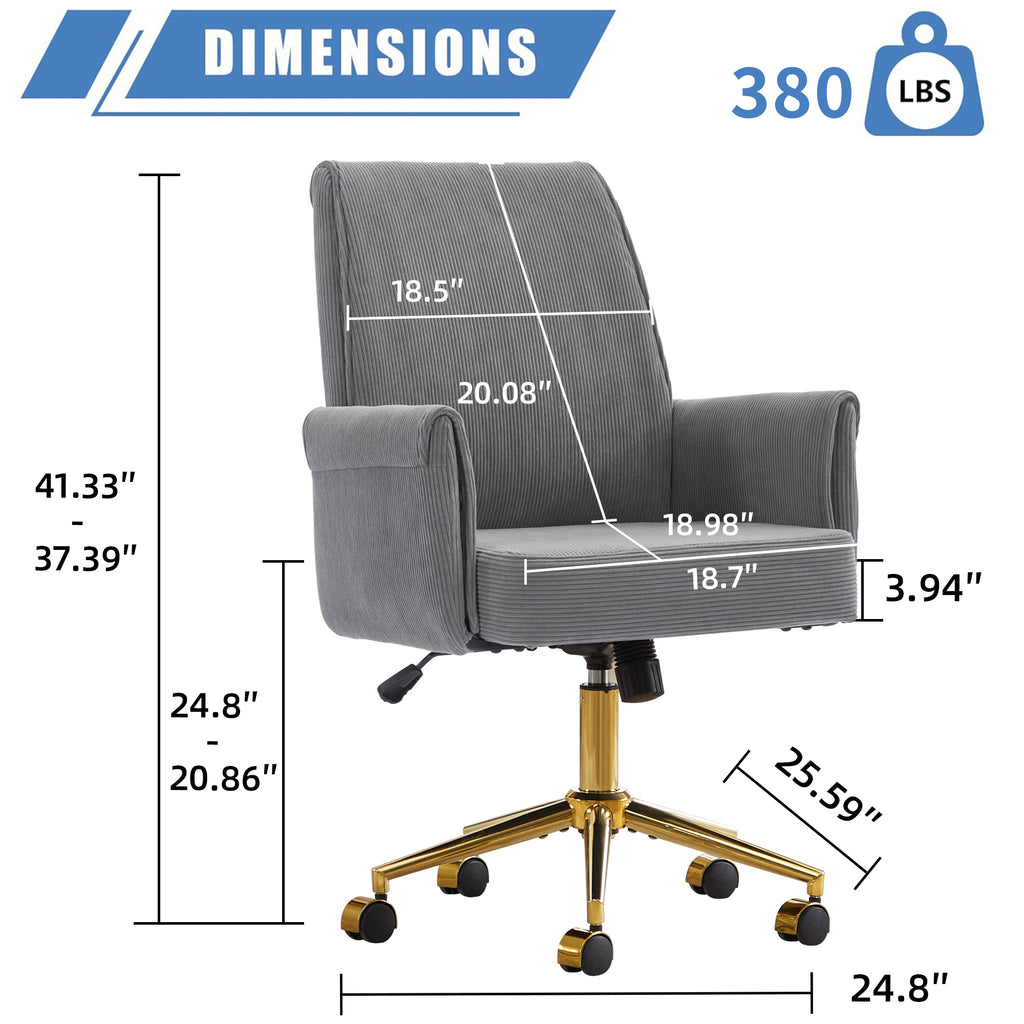 Ergonomic Mid-Back Office Chair with Striped Fabric in Gray, Corduroy Upholstery, Ideal for Work, Study, or Relaxation | Prem