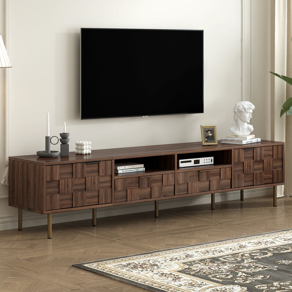 Mid Century TV Stand with 2 Drawers in Dark Brown, Media Console Table for TVs up to 85'', Made of Particle Board and MDF, 78.7'' x 15.7'' x 17.7'' - Grand Goldman Shop