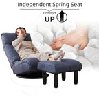 Navy Adjustable Japanese Reclining Floor Chair Sofa with Metal Frame for Living Room & Balcony - Grand Goldman Shop