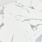 Extendable Dining Room Table for 6-10 Modern White Faux Marble Wooden Expandable Kitchen Table w/Dual Column Pedestal Base, Large Rectangle Dining Table - Grand Goldman Shop
