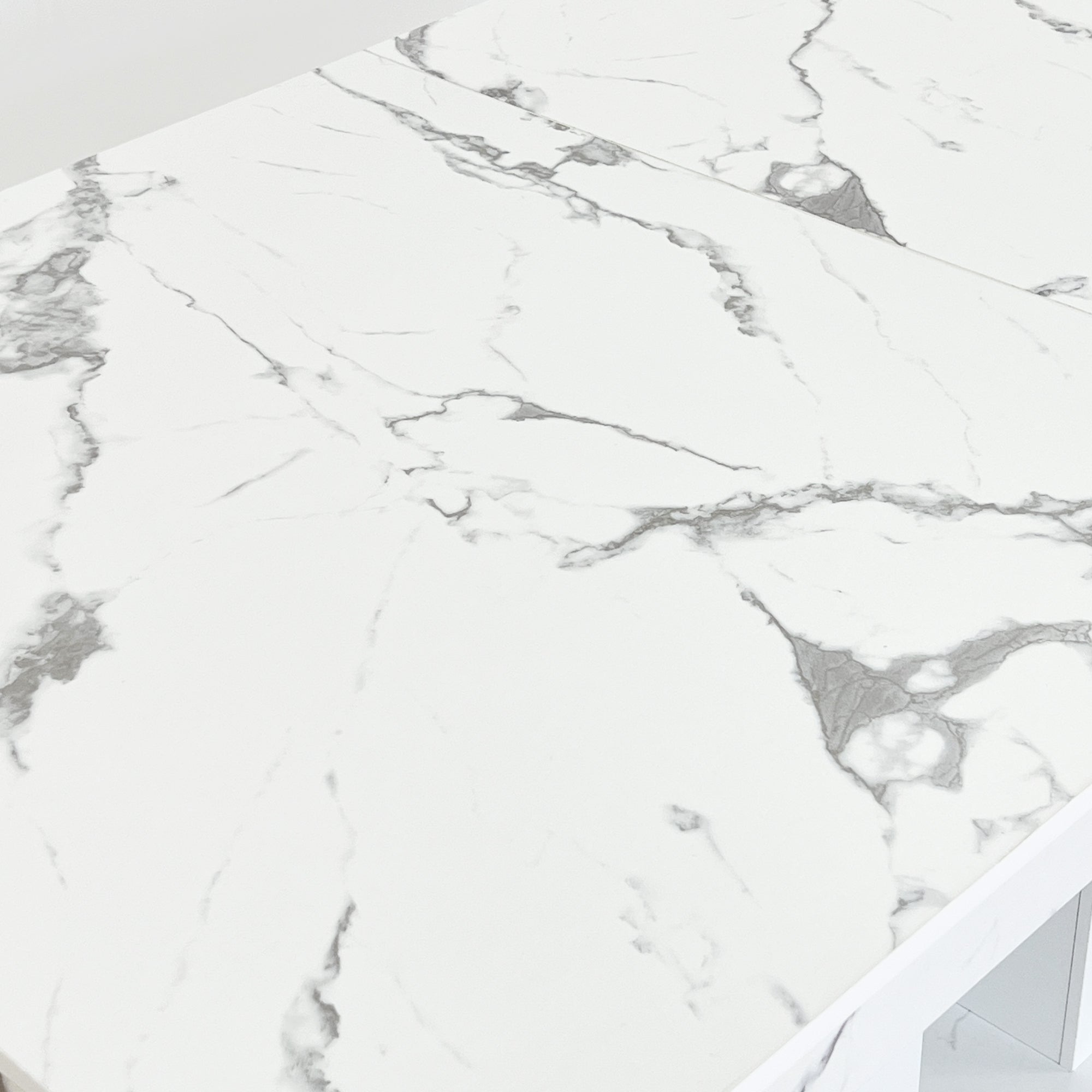 Extendable Dining Room Table for 6-10 Modern White Faux Marble Wooden Expandable Kitchen Table w/Dual Column Pedestal Base, Large Rectangle Dining Table - Grand Goldman Shop