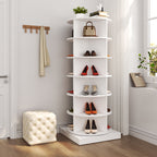 Modern 360 Rotating Shoe Cabinet with 6 Layers in White Particle Board and MDF - Grand Goldman Shop