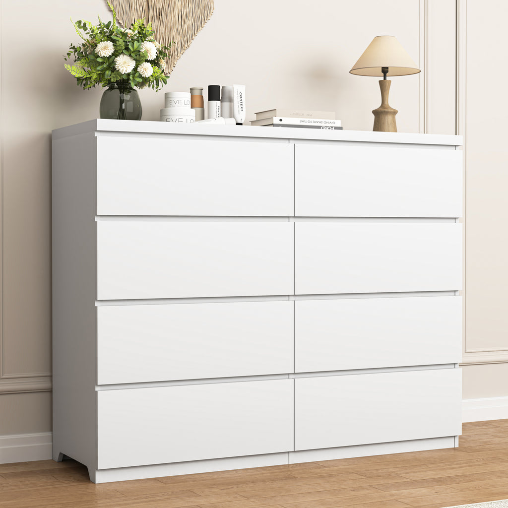 8 Drawers Dresser for Bedroom, Wood Bedroom Dresser Modern Drawer Chest, 8 Chest of Drawer, Tall Dresser for Closet, Dressers Organizer for Living Room, Closet, White - Grand Goldman Shop
