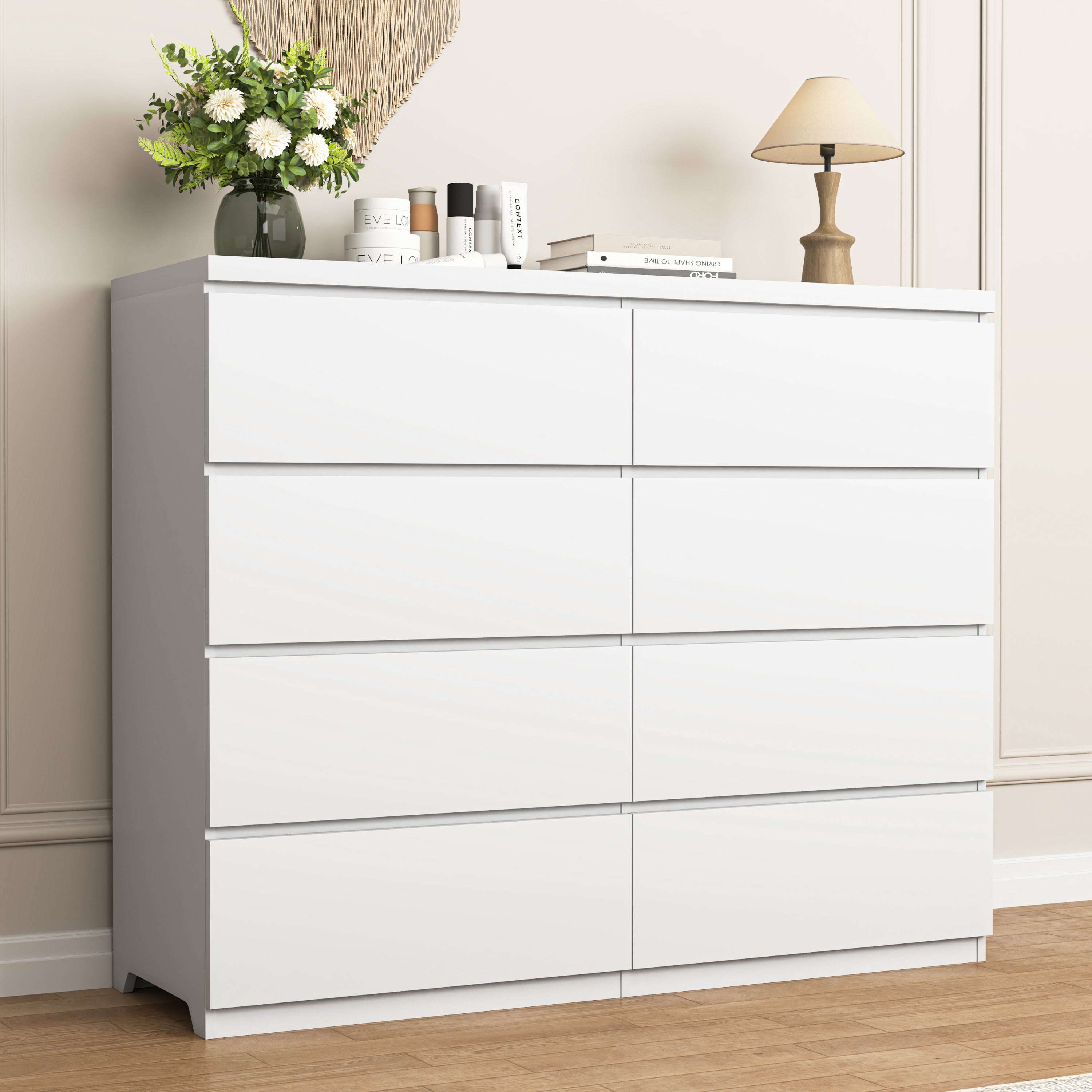 8 Drawers Dresser for Bedroom, Wood Bedroom Dresser Modern Drawer Chest, 8 Chest of Drawer, Tall Dresser for Closet, Dressers Organizer for Living Room, Closet, White - Grand Goldman Shop