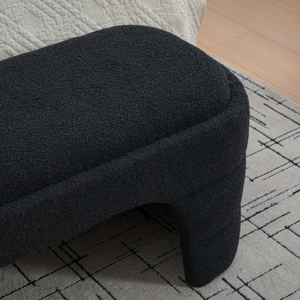 64.96'Wide Modern Upholstered Armless Upholstered Bedroom Benches End of Bed Bench for Entryway, Chenille Ottoman Foot Stool for Living Room and Bedroom, Entryway, Black Boucle - Grand Goldman Shop