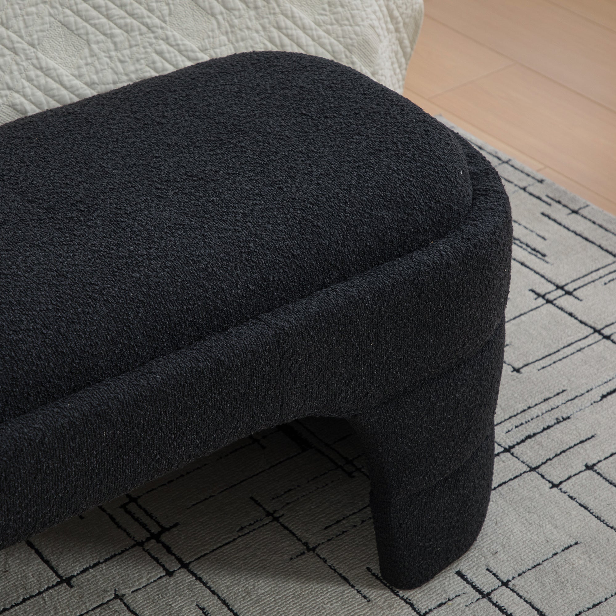 64.96'Wide Modern Upholstered Armless Upholstered Bedroom Benches End of Bed Bench for Entryway, Chenille Ottoman Foot Stool for Living Room and Bedroom, Entryway, Black Boucle - Grand Goldman Shop