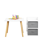 Kids Table and 2 Chair Set with Storage Bins, 3-Piece Toddler Activity Play Table for Arts & Crafts, Reading, Drawing, Wooden