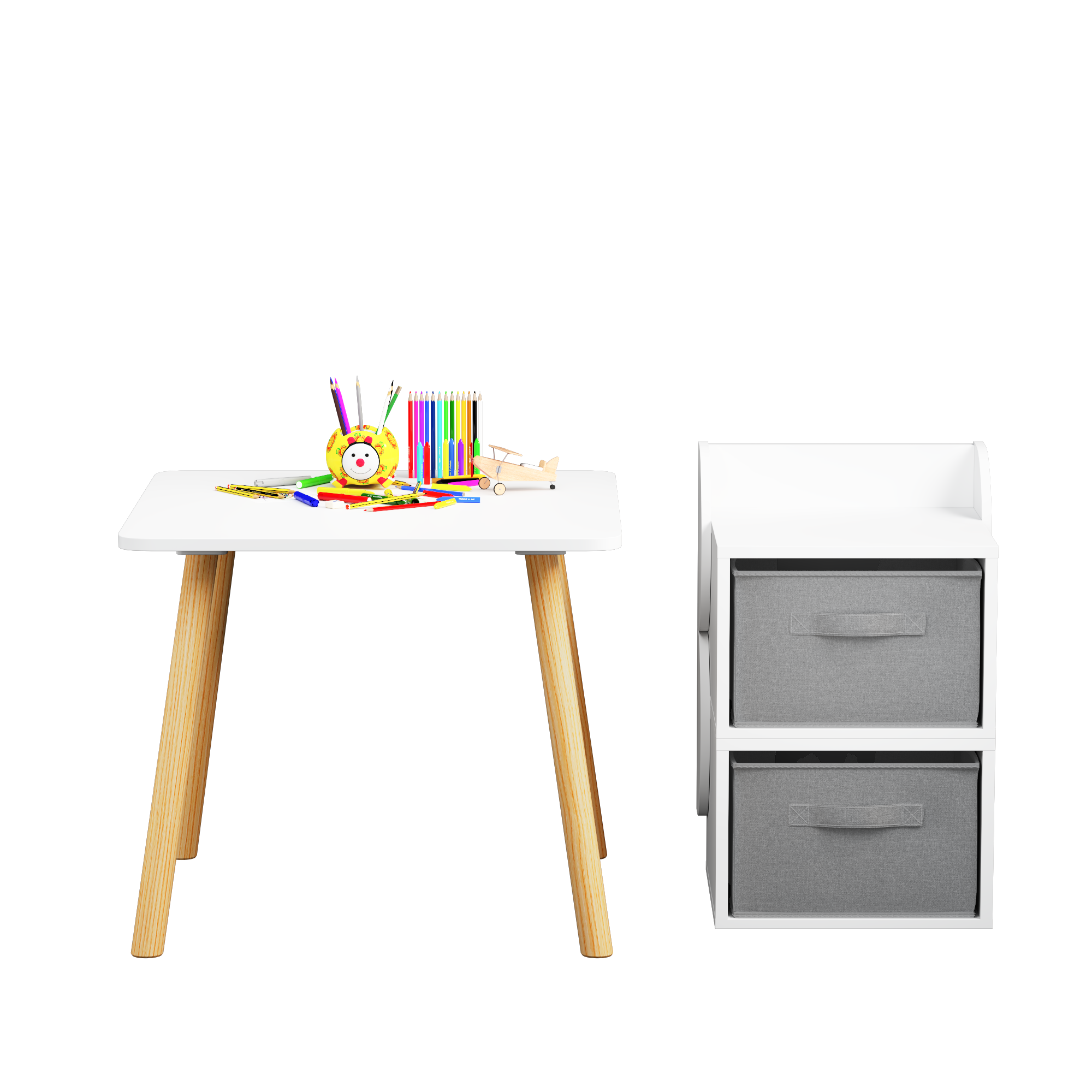 Kids Table and 2 Chair Set with Storage Bins, 3-Piece Toddler Activity Play Table for Arts & Crafts, Reading, Drawing, Wooden