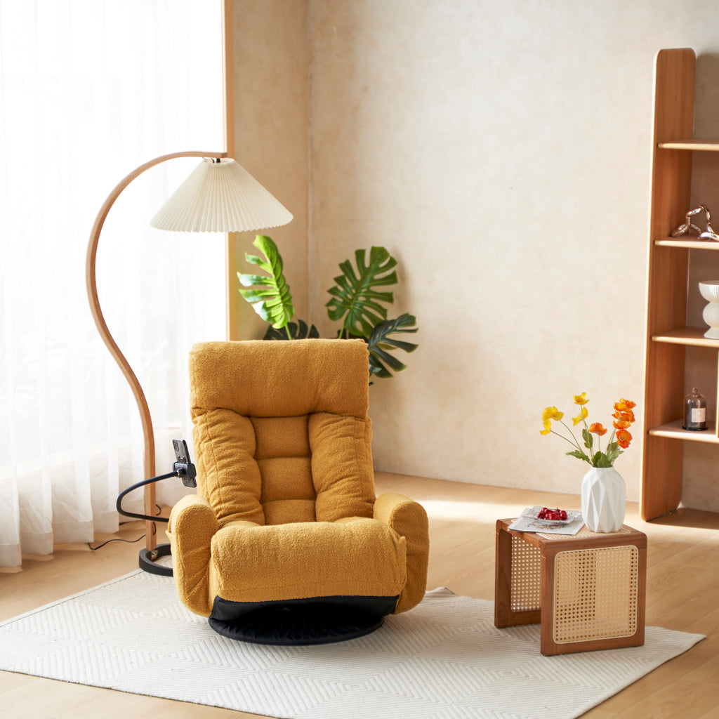 Adjustable Yellow Swivel Lounge Chair with 360-Degree Rotating Seat and Headrest Support, Leisure Chair Deck Chair - Game Chair for Living Room - Grand Goldman Shop
