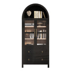 K&K 71' Tall Arched Kitchen Pantry Cabinet with 2 Large Drawers, Modern Farmhouse Kitchen Storage Cabinets with Adjustable Shelves, Glass Door, Wood Versatile Cupboard for Kitchens, Dining Room, Black - Grand Goldman Shop