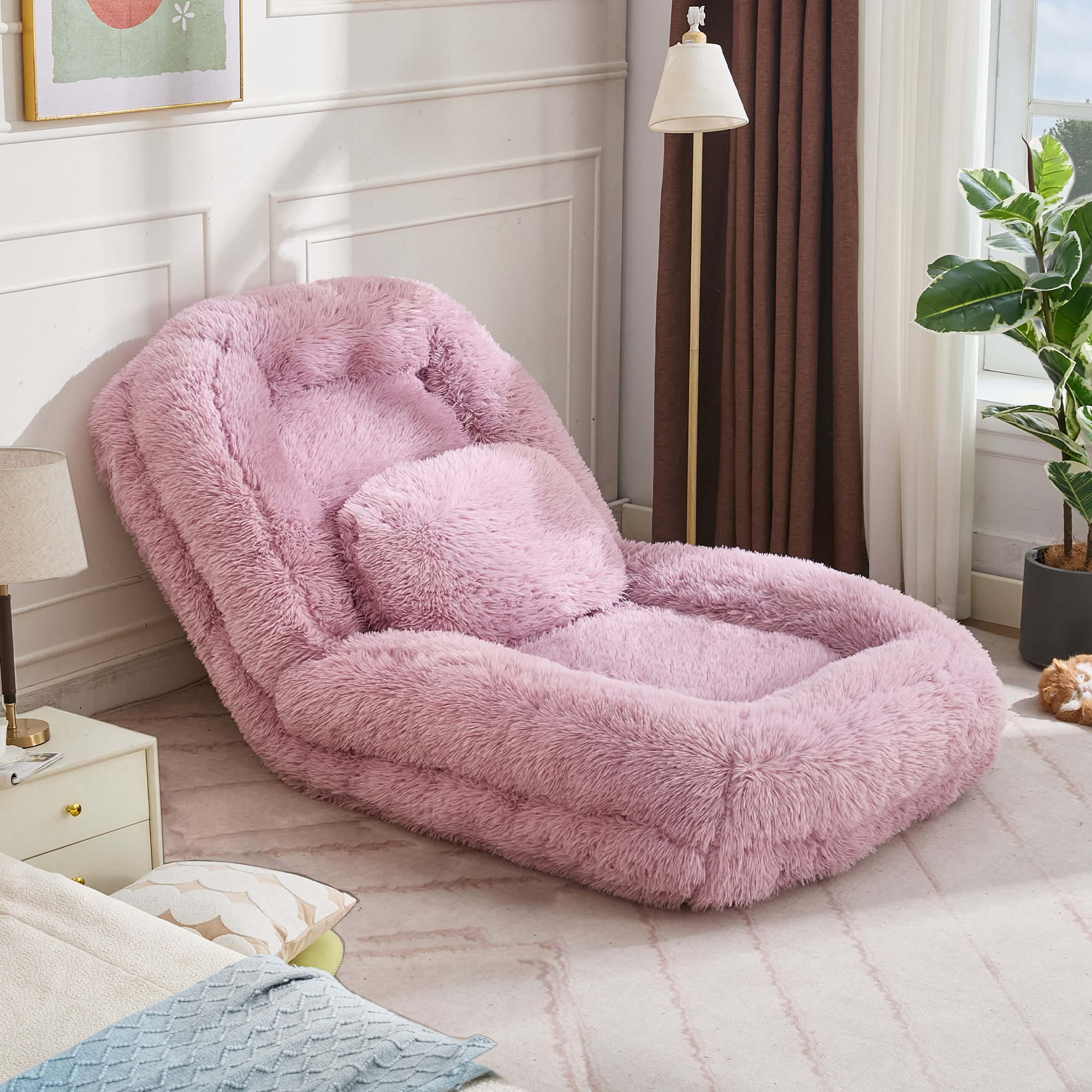 [NEW ARRIVED] [VIDEO PROVIDED] Human Dog Bed,Lazy Sofa,5-Position Adjustable Convertible,Floor Gaming Chair,bedroom, living room,Suitable for gaming, meditation,relaxation,Plush Fabric,Pink - Grand Goldman Shop
