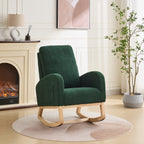 27.2'W Rocking Chair for Nursery, Sherpa Glider Chair with High Back and Side Pocket, Rocking Accent Armchair with Rubber Wood Legs for Living Room/Bedroom.Green - Grand Goldman Shop