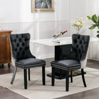 A&A Furniture,Nikki Collection Modern, High-end Tufted Solid Wood Contemporary PU and Velvet Upholstered Dining Chair with Wood Legs Nailhead Trim  2-Pcs Set，Black+Gray, SW2101BG - Grand Goldman Shop