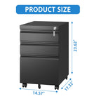 Black Metal 3 Drawer Mobile File Cabinet with Lock for Home Office Organizer, Fully Assembled | Premium Home Decor - Grand Go