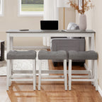 4 Piece Bar Table Set with Power Outlet, Bar Table Set with Chairs, Sofa Bar Table with Stools, Behind Couch Table with 3 Padded Stools, for Living Room, Dining room, White & Grey - Grand Goldman Shop