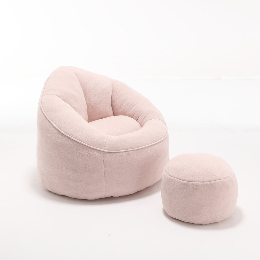 Bedding Bean Bag Sofa Chair with High-Pressure Foam and Footrest, Pink Microfiber - Grand Goldman Shop
