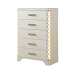 Jasmine Queen 5 Pc LED Bedroom Set in Beige made with Wood and Gold Accents - Grand Goldman Shop
