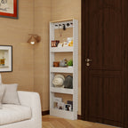 Behind The Door 69' Tall Bookcase with 4 Shelves and 5 hooks,  Space-Saving Narrow storage cabinet for Living Room, Children's Room, Study Room, Kitchen, Corridor-Antique White - Grand Goldman Shop