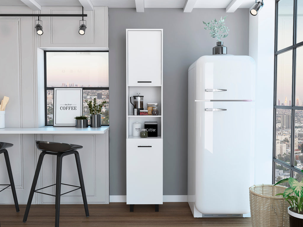 Hobart Pantry, Four Legs, Three Interior Shelves, Two Shelves, Two Cabinets -White | Premium Home Decor - Grand Goldman