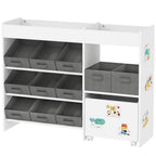 Qaba Toy Storage Organizer with 6 Shelves and 11 Fabric Bins, Moveable Cabinet and 3 Stickers, Toy Organizer for Nursery, Pla