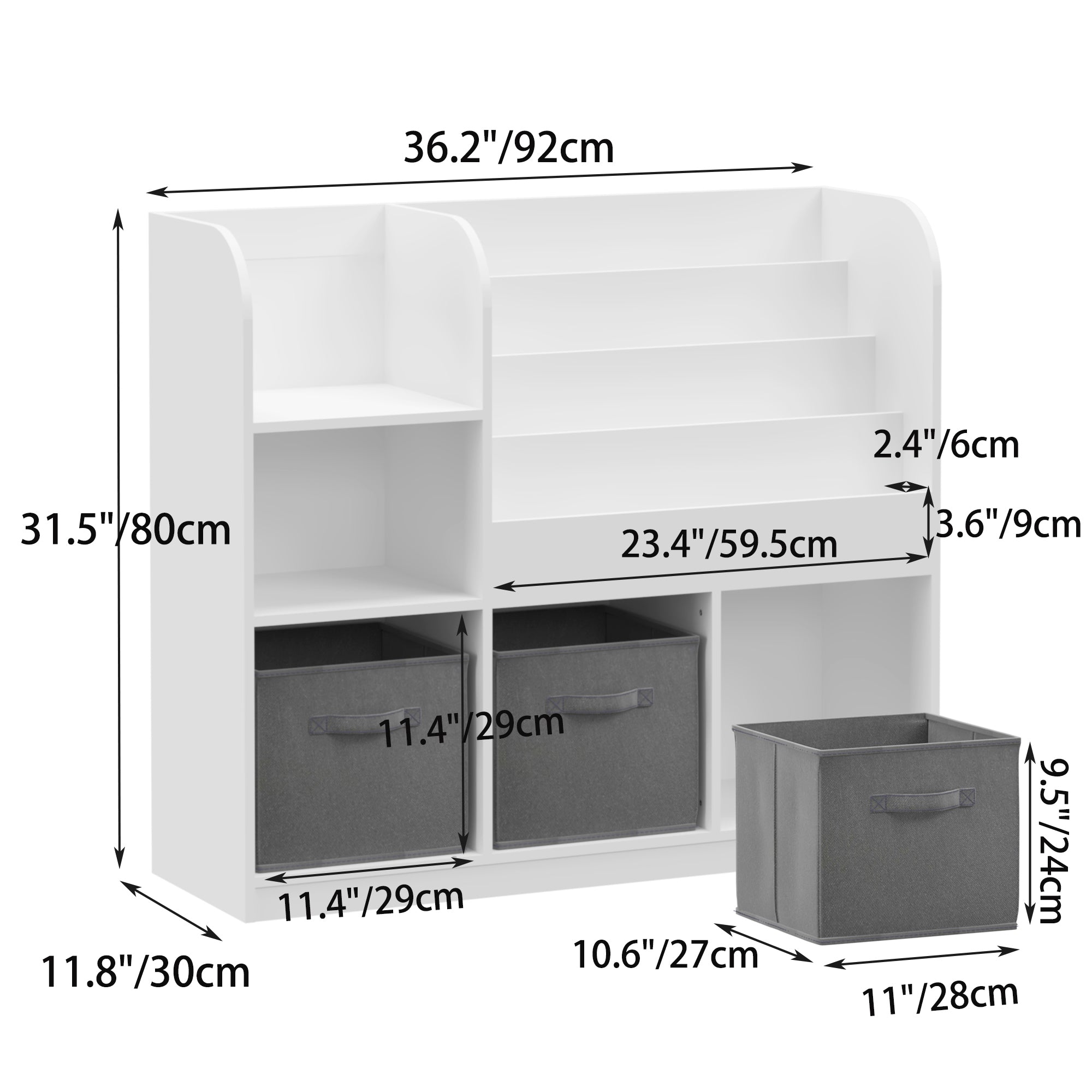 Kids Bookcase and Bookshelf with 3 Collapsible Fabric Drawers, Multifunctional Display Stand for Bedroom, Playroom, Hallway i