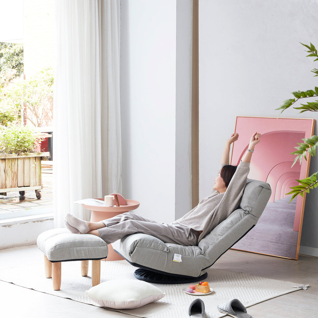 Japanese-Style  Gray with Metal Frame Adjustable Reclining Floor Chair – Tatami Lazy Sofa for Balcony or Bedroom - Grand Goldman Shop