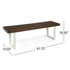 Intrinsic Outdoor Dining Bench with Iron Legs and Slat Top, Dark Brown and White - Grand Goldman Shop