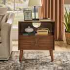 Mid Century Modern Fluted Nightstand with Charging Station USB Ports & Outlet Hole & 4 Solid Wood Legs, Farmhouse End Table with Open Space and Drawer Dresser, Walnut - Grand Goldman Shop