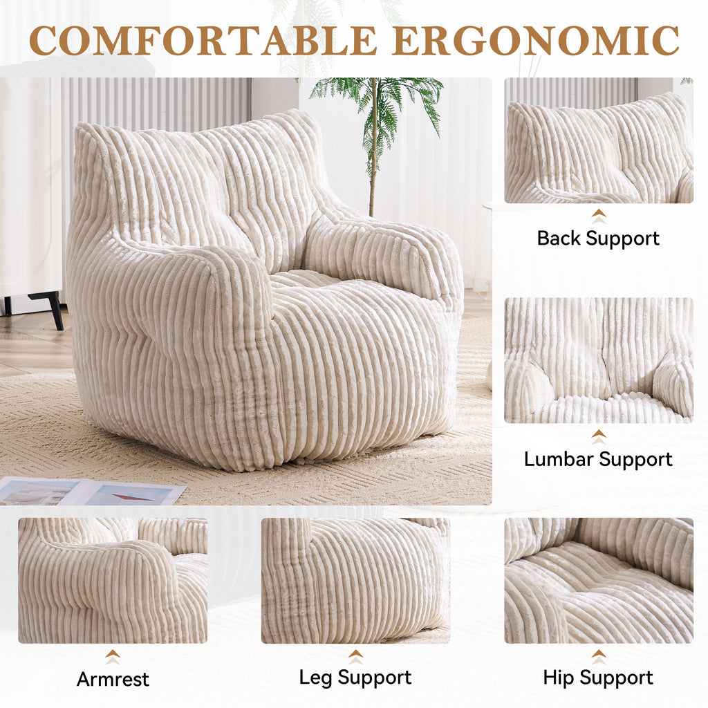 010-Soft Fluffy Corduroy Fabric Bean Bag Chair Filled With Memory Sponge,Beige - Grand Goldman Shop