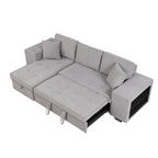 Modern Reversible L-Shape Pull Out Sleeper Sofa with Storage Chaise and Stools, Gray Linen, 104.5' - Grand Goldman Shop