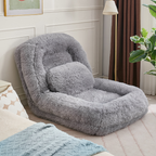 [NEW ARRIVED] [VIDEO PROVIDED] Human Dog Bed,Lazy Sofa,5-Position Adjustable Convertible,Floor Gaming Chair,bedroom, living room,Suitable for gaming, meditation,relaxation,Plush Fabric,Light Gray - Grand Goldman Shop