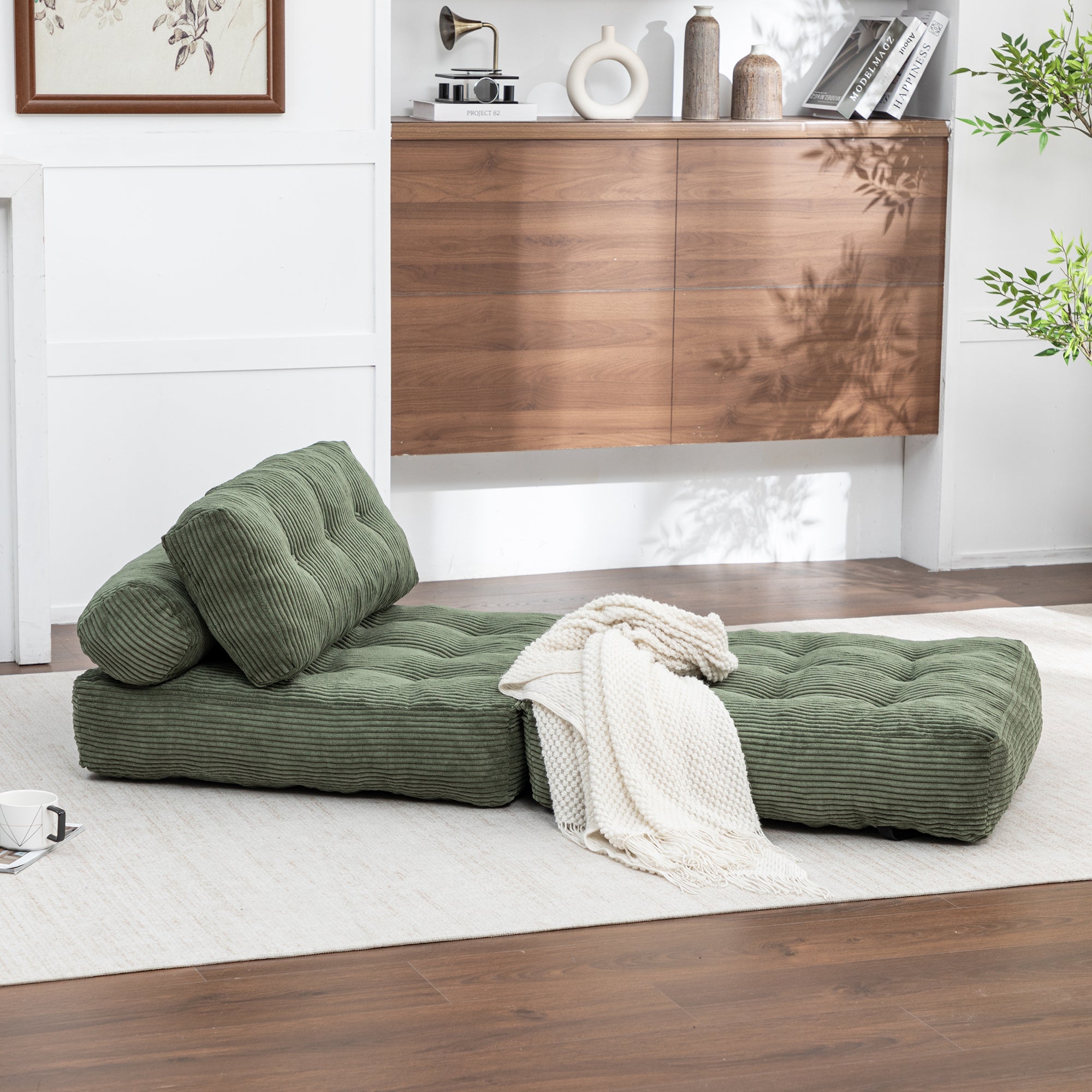 Folding Sofa Bed, Convertible Sleeper Chair with Pillow Foldable Mattress with Back Support, Portable Fold Out Chair Bed Comfy Floor Sofa Lounge for Living Room Bedroom, Green, Single - Grand Goldman Shop