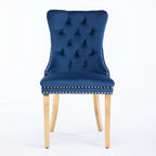 A&A Furniture,Nikki Collection Modern, High-end Tufted Solid Wood Contemporary Velvet Upholstered Dining Chair with Golden Stainless Steel Plating Legs,Nailhead Trim,Set of 2,Blue and Gold, SW1601BL - Grand Goldman Shop