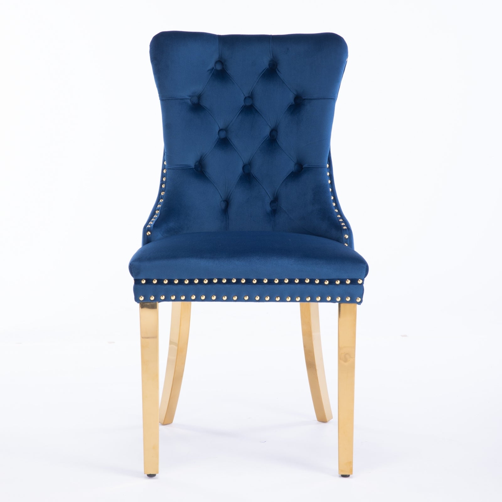 A&A Furniture,Nikki Collection Modern, High-end Tufted Solid Wood Contemporary Velvet Upholstered Dining Chair with Golden Stainless Steel Plating Legs,Nailhead Trim,Set of 2,Blue and Gold, SW1601BL - Grand Goldman Shop