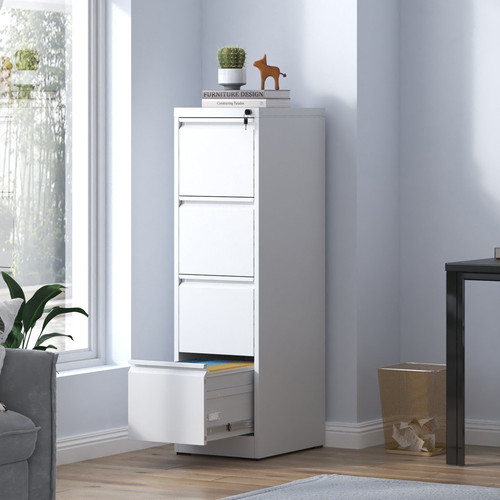 SteelCraft Pro 4 Drawer Vertical File Cabinet with Lock for A4 Legal/Letter Size, White Metal - Grand Goldman
