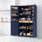 [Assembly Video Provided]TOPMAX 40.2x20x71.3inch High Freestanding Kitchen Pantry Large Cupboard Storage Cabinet with 2 Drawers, 2 Adjustable Shelves, 8 Door Shelves for Kitchen, Dining Room,Blue - Grand Goldman Shop