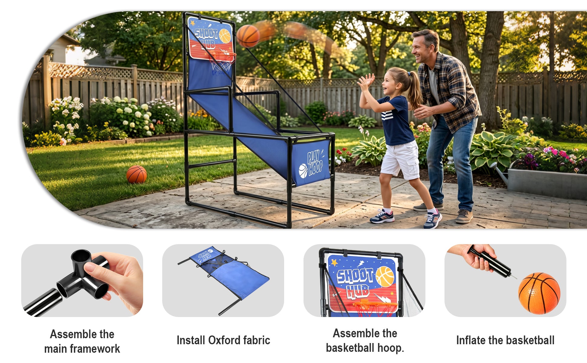 Kids Single Shot Basketball Arcade Game, Indoor Basketball Hoop with 2 Balls & Pump, Foldable Stand for Toddlers & Children -