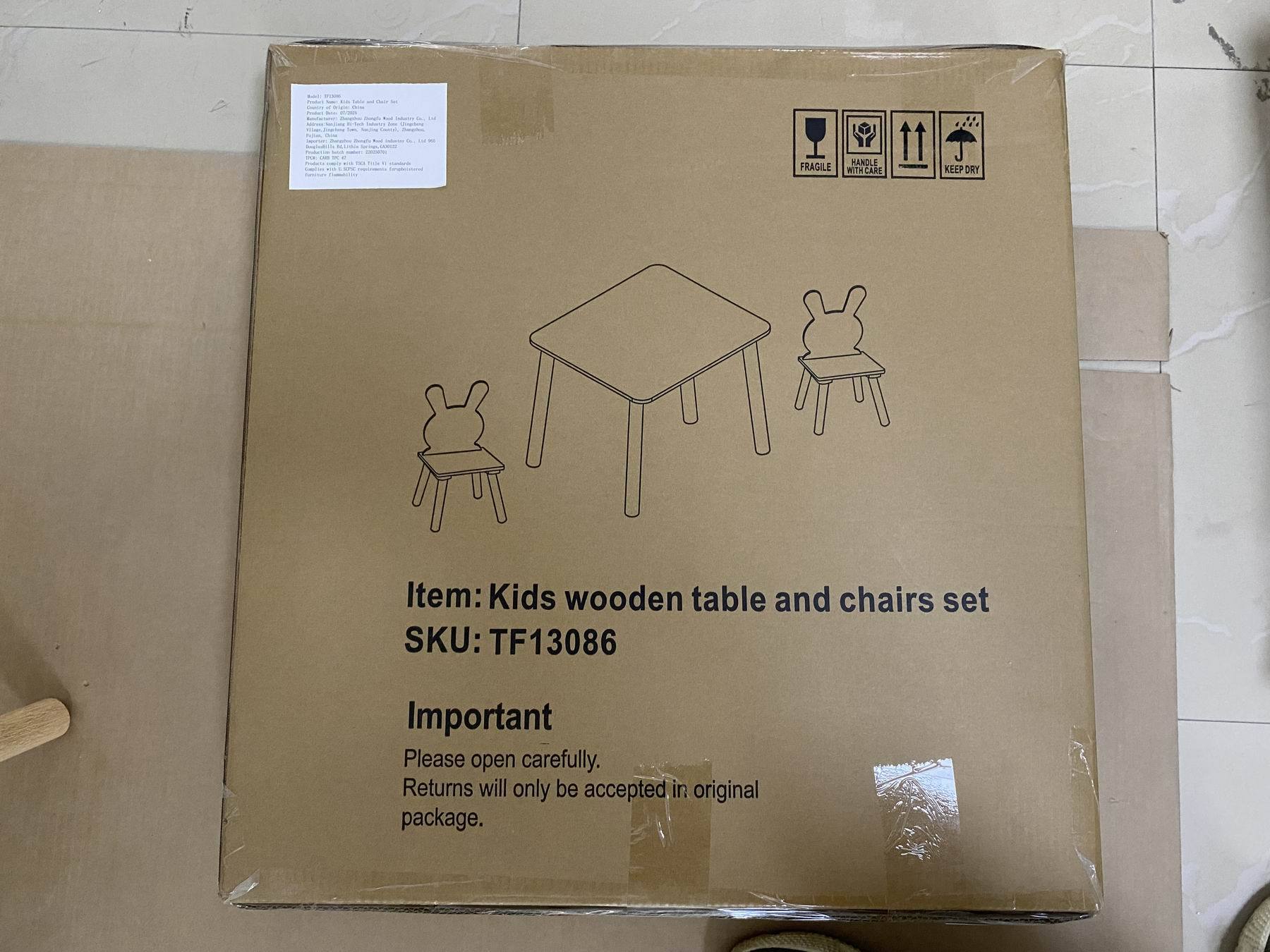 Kids Table and Chair Set with 2 Bunny Chairs, Children's Wooden Activity Table for Toddlers, Cute Animal Design Study Play Se