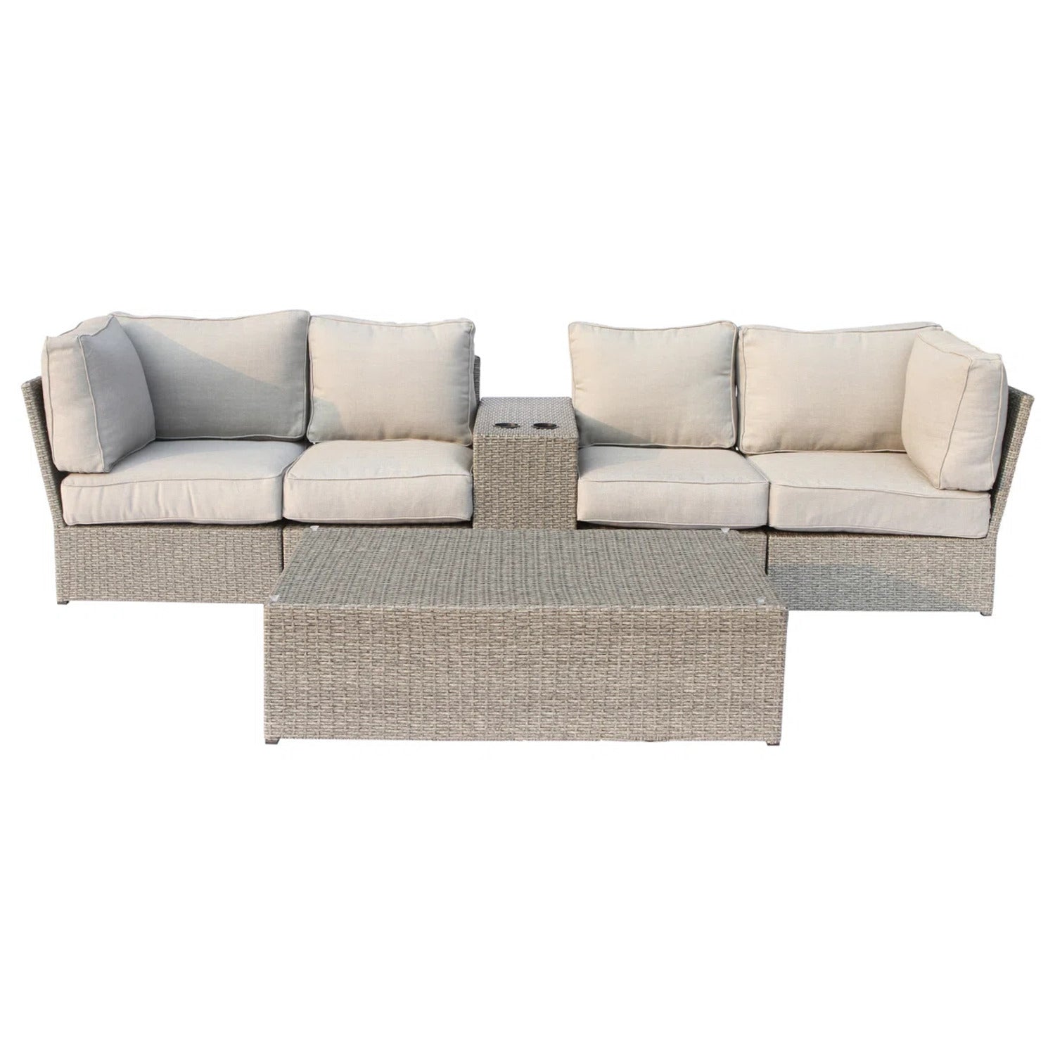 Elegantes 4-Sitzer Outdoor Lounge-Set aus Polyrattan mit Kissen und Tischen in Grau-Melange