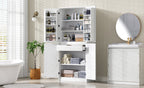 K&K 72' Tall Farmhouse Kitchen Pantry Cabinet with 8 Door Shelves, Curved Design Storage Cabinet with 3 Adjustable Shelves, Hidden Drawer, Versatile Cupboard for Kitchen, Dining & Bathroom, White - Grand Goldman Shop