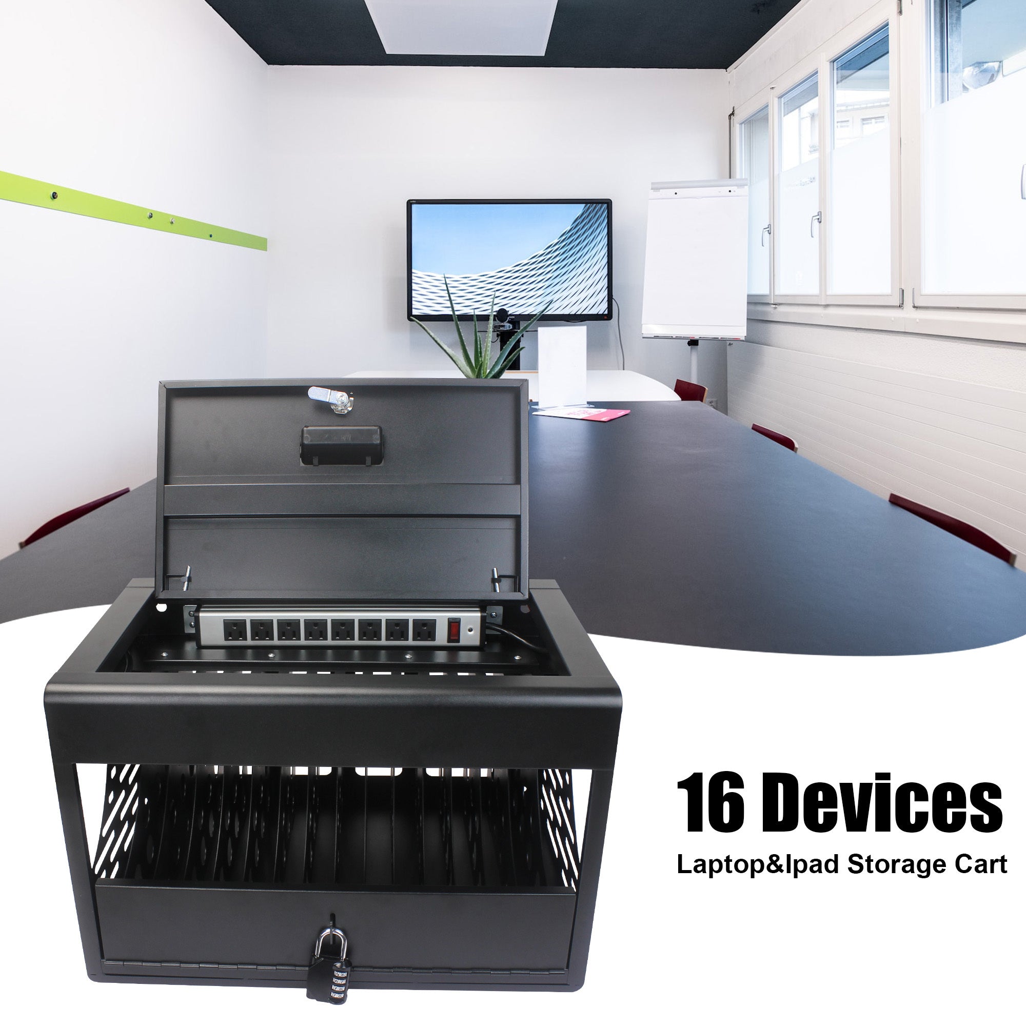 Stylish 16 Bay Charging Cabinet for Laptop, Chromebook, Locking Charging Station-Black - Available at Grand Goldman