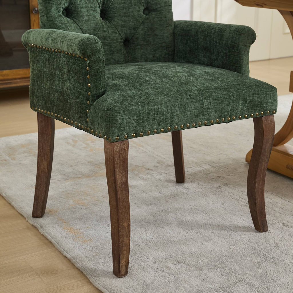 Upholstered Chenille Fabric Accent Dining Chair, Curved Solid Wood Legs, Elegant Tufted Club Dining Room Kitchen Room Arm Dining Chair, Single Pack,Olive Green,SW1895OL - Grand Goldman Shop