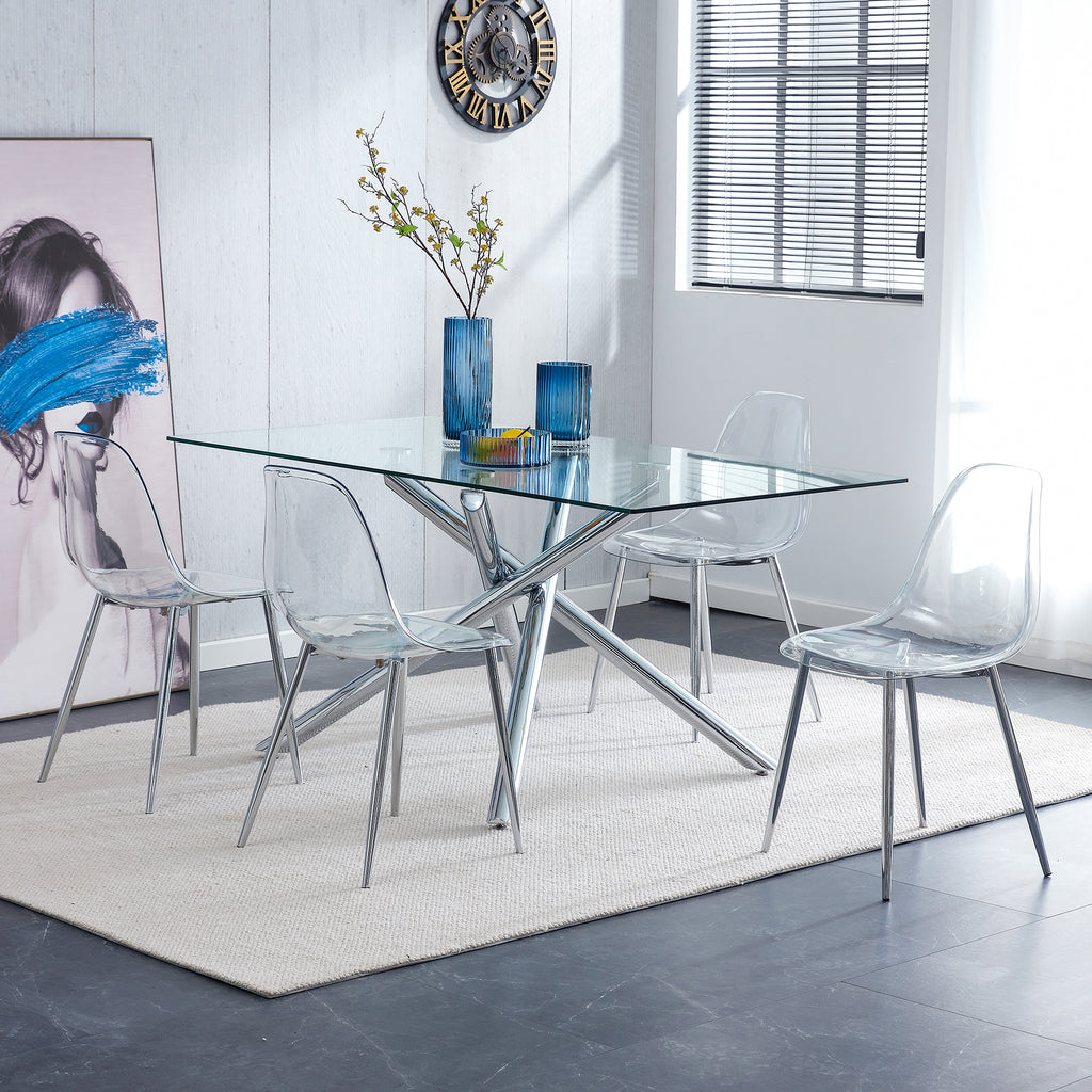 Modern simple transparent dining chair plastic chair armless crystal chair Nordic creative makeup stool negotiation chair Set of 4 and plating metal legW115164140,TW-1200 - Grand Goldman Shop